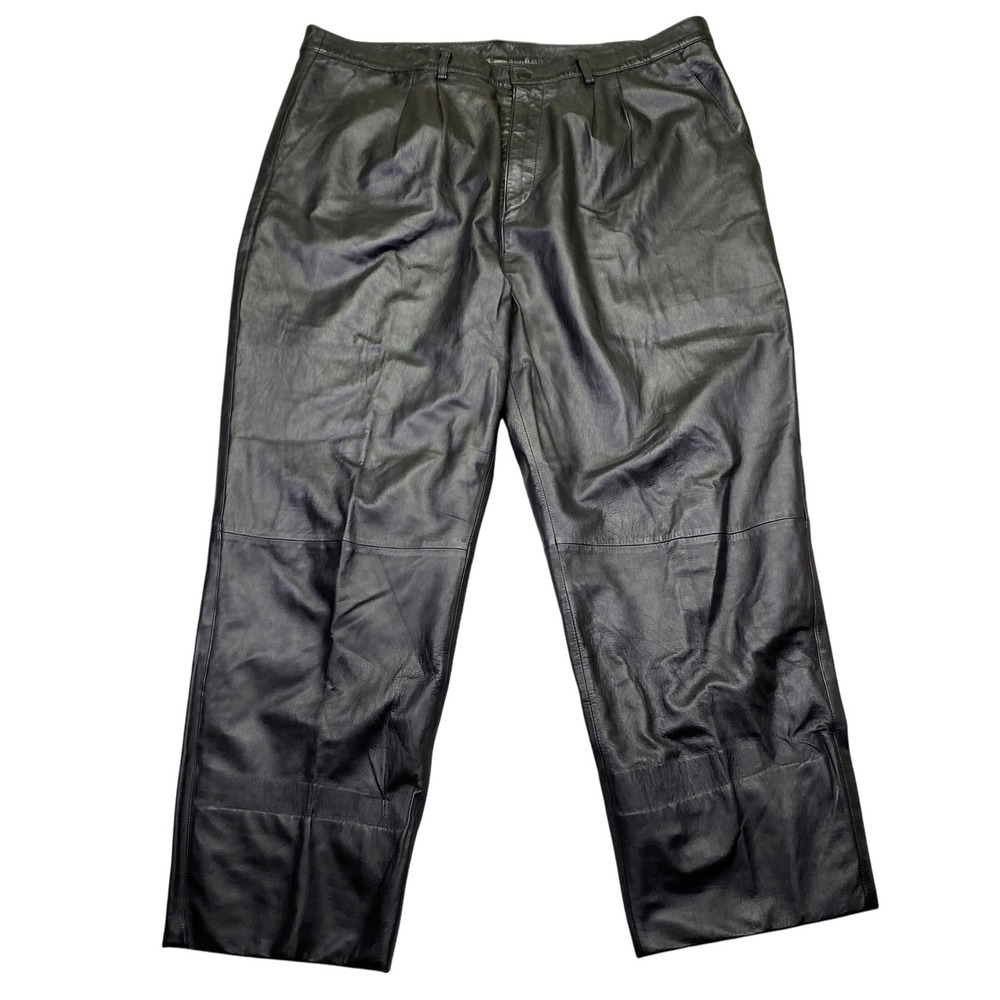 Claude Lamont Black Leather Pleated Trousers Mens Sz 46 Fits 43" Grunge Rock 90'